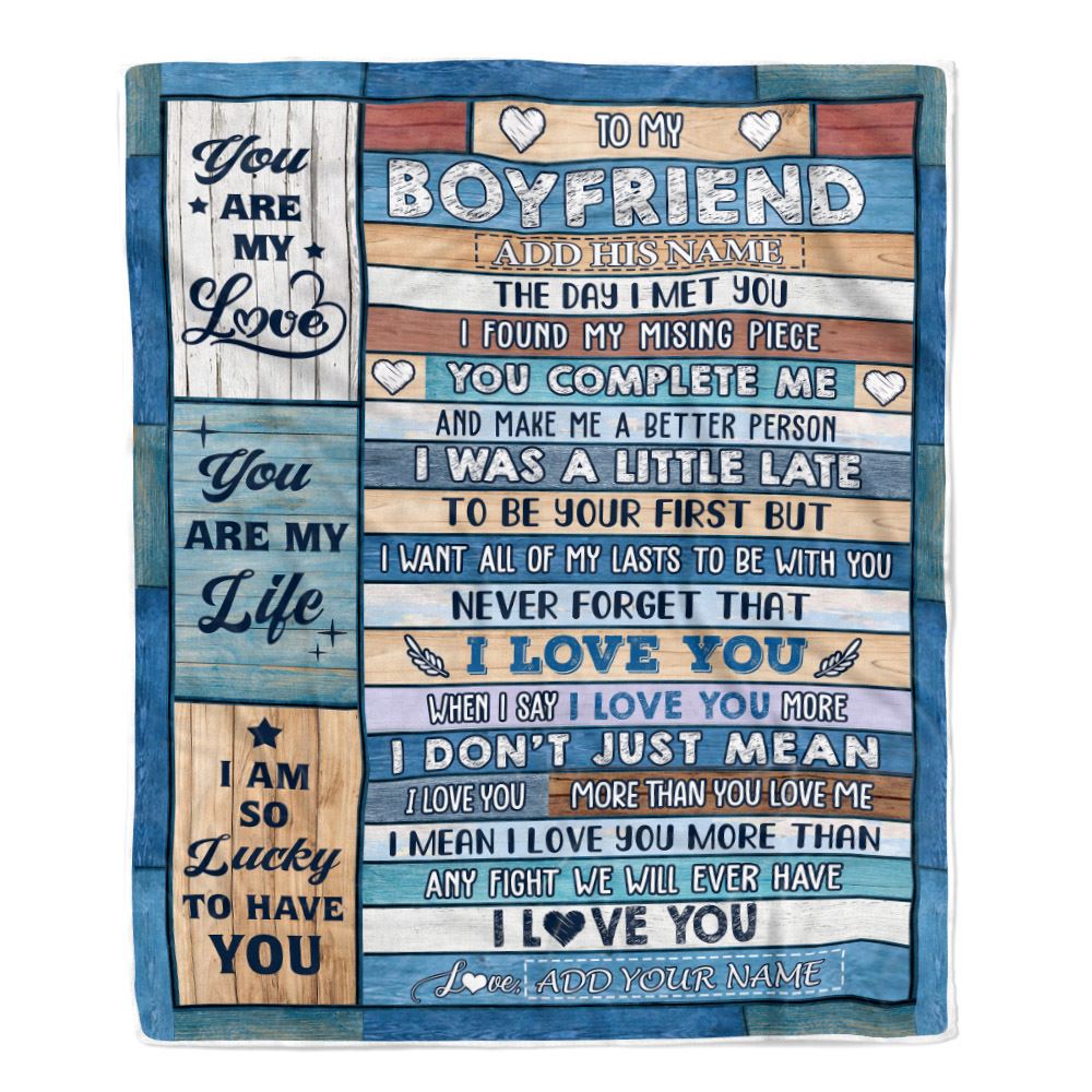 Personalized To My Boyfriend Blanket Wood The Day I Met You Boyfriend Birthday Gifts Romantic Valentines Day Gifts For Him Christmas Customized Fleece Blanket | teecentury