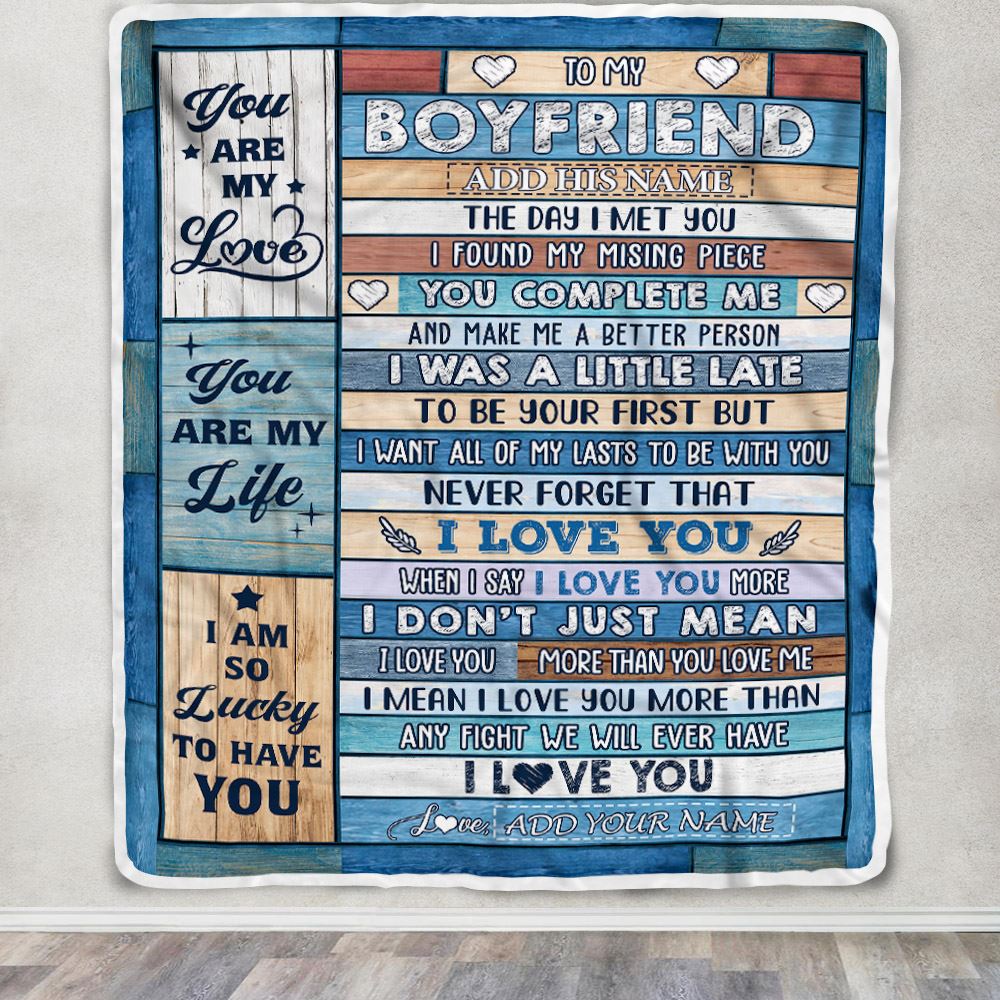 Personalized To My Boyfriend Blanket Wood The Day I Met You Boyfriend Birthday Gifts Romantic Valentines Day Gifts For Him Christmas Customized Fleece Blanket | teecentury