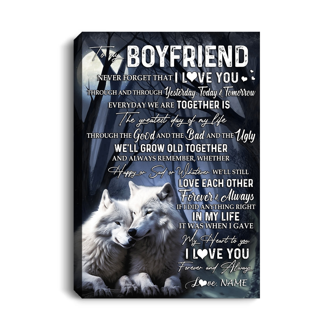 Personalized To My Boyfriend Canvas From Girlfriend Wolf Never Forget That I Love You Boyfriend Birthday Anniversary Christmas Custom Wall Art Print Framed Canvas | teecentury