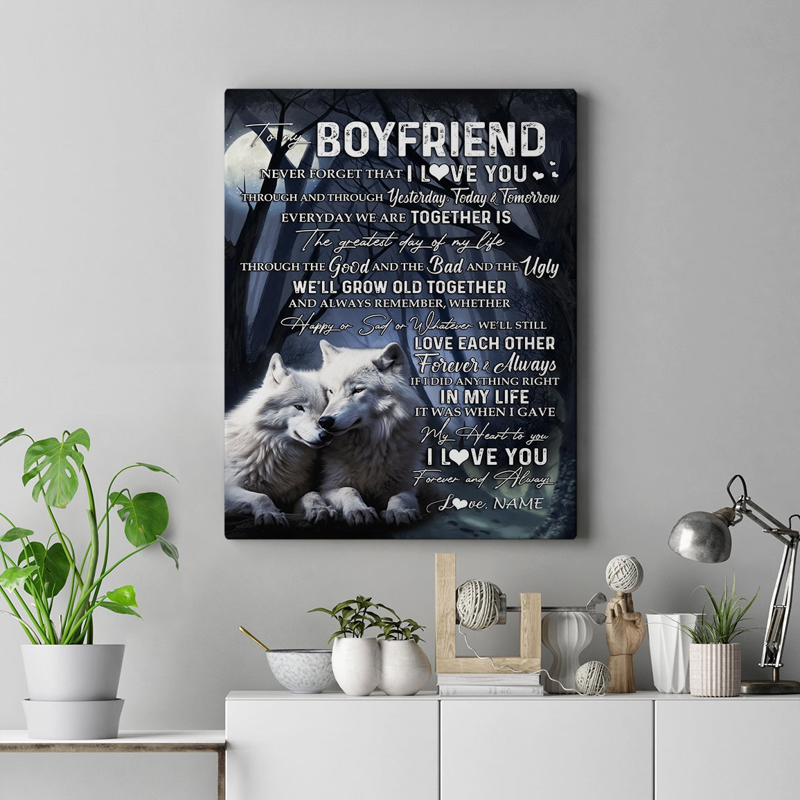 Personalized To My Boyfriend Canvas From Girlfriend Wolf Never Forget That I Love You Boyfriend Birthday Anniversary Christmas Custom Wall Art Print Framed Canvas | teecentury