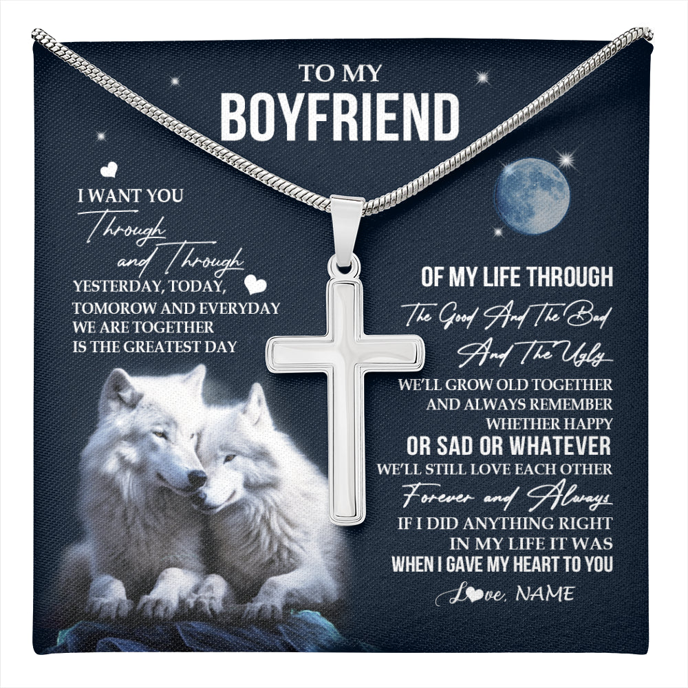 Stainless Cross Necklace Stainless Steel | 1 | Personalized To My Boyfriend Necklace From Girlfriend I Want You Wolf Boyfriend Birthday Anniversary Valentines Day Christmas Customized Gift Box Message Card | teecentury