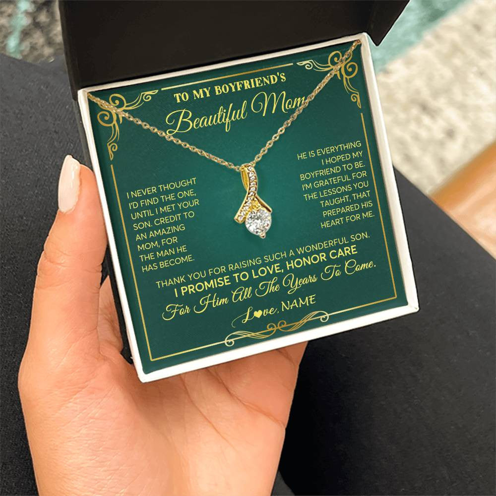 Alluring Beauty Necklace 18K Yellow Gold Finish | 2 | Personalized To My Boyfriend's Beautiful Mom Necklace From Daughter Thannk You Mother In Law Mothers Day Birthday Christmas Customized Gift Box Message Card | teecentury