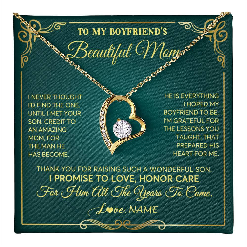 Forever Love Necklace 18K Yellow Gold Finish | 1 | Personalized To My Boyfriend's Beautiful Mom Necklace From Daughter Thannk You Mother In Law Mothers Day Birthday Christmas Customized Gift Box Message Card | teecentury