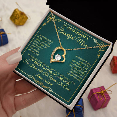 Forever Love Necklace 18K Yellow Gold Finish | 2 | Personalized To My Boyfriend's Beautiful Mom Necklace From Daughter Thannk You Mother In Law Mothers Day Birthday Christmas Customized Gift Box Message Card | teecentury