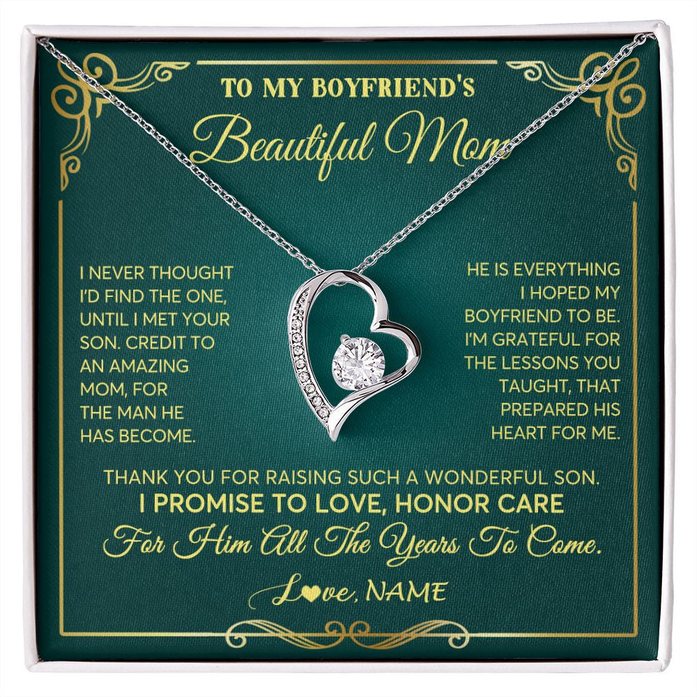 Forever Love Necklace | Personalized To My Boyfriend's Beautiful Mom Necklace From Daughter Thannk You Mother In Law Mothers Day Birthday Christmas Customized Gift Box Message Card | teecentury