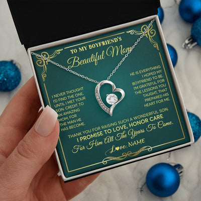 Forever Love Necklace | Personalized To My Boyfriend's Beautiful Mom Necklace From Daughter Thannk You Mother In Law Mothers Day Birthday Christmas Customized Gift Box Message Card | teecentury