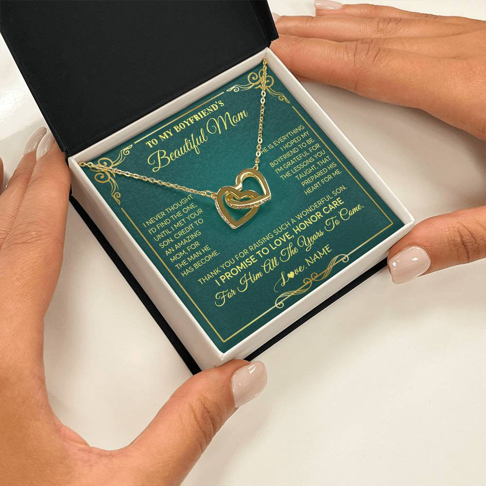 Interlocking Hearts Necklace 18K Yellow Gold Finish | 2 | Personalized To My Boyfriend's Beautiful Mom Necklace From Daughter Thannk You Mother In Law Mothers Day Birthday Christmas Customized Gift Box Message Card | teecentury