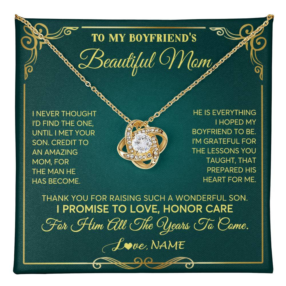 Love Knot Necklace 18K Yellow Gold Finish | 1 | Personalized To My Boyfriend's Beautiful Mom Necklace From Daughter Thannk You Mother In Law Mothers Day Birthday Christmas Customized Gift Box Message Card | teecentury