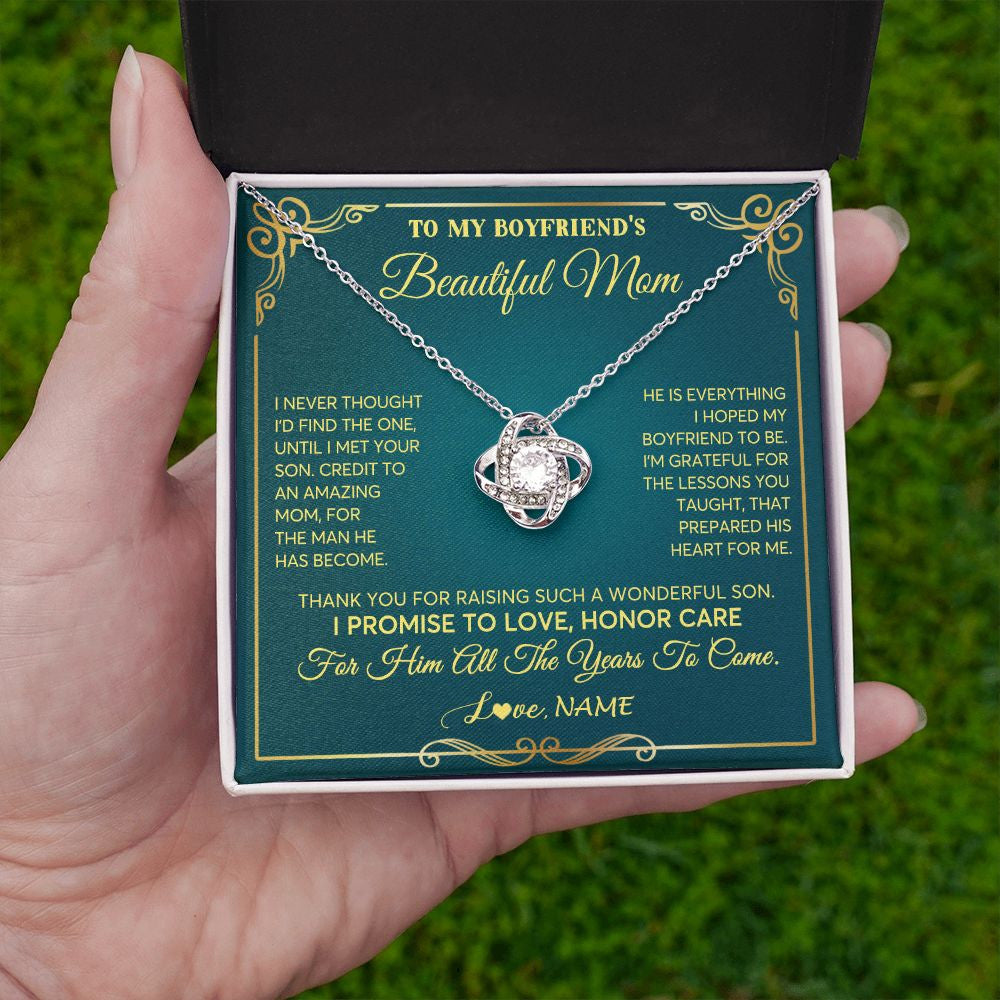 Love Knot Necklace | Personalized To My Boyfriend's Beautiful Mom Necklace From Daughter Thannk You Mother In Law Mothers Day Birthday Christmas Customized Gift Box Message Card | teecentury