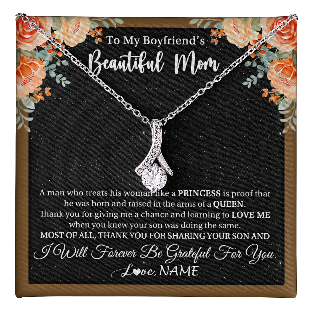 Alluring Beauty Necklace 14K White Gold Finish | 1 | Personalized To My Boyfriend's Beautiful Mom Necklace Thank You Future Mother In Law Boyfriends Mothers Day Birthday Christmas Customized Gift Box Message Card | teecentury