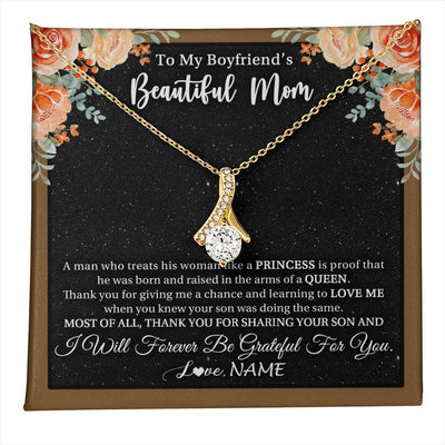 Alluring Beauty Necklace 18K Yellow Gold Finish | 1 | Personalized To My Boyfriend's Beautiful Mom Necklace Thank You Future Mother In Law Boyfriends Mothers Day Birthday Christmas Customized Gift Box Message Card | teecentury