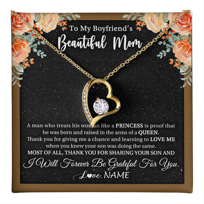 Forever Love Necklace 18K Yellow Gold Finish | 1 | Personalized To My Boyfriend's Beautiful Mom Necklace Thank You Future Mother In Law Boyfriends Mothers Day Birthday Christmas Customized Gift Box Message Card | teecentury