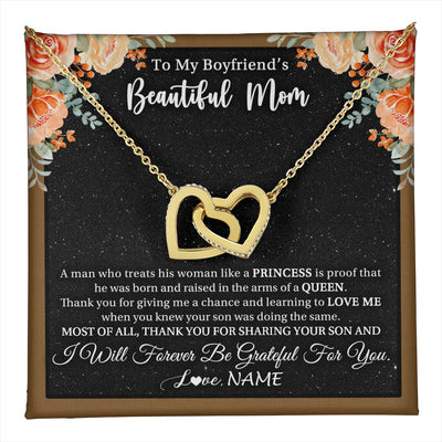 Interlocking Hearts Necklace 18K Yellow Gold Finish | 1 | Personalized To My Boyfriend's Beautiful Mom Necklace Thank You Future Mother In Law Boyfriends Mothers Day Birthday Christmas Customized Gift Box Message Card | teecentury