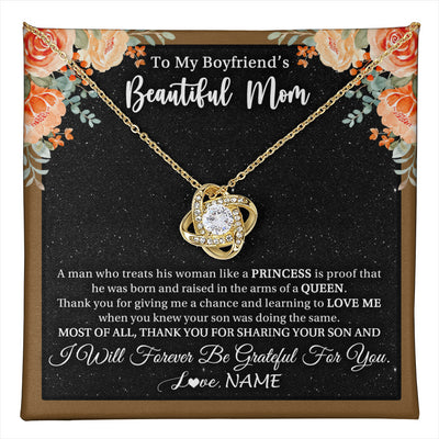 Love Knot Necklace 18K Yellow Gold Finish | 1 | Personalized To My Boyfriend's Beautiful Mom Necklace Thank You Future Mother In Law Boyfriends Mothers Day Birthday Christmas Customized Gift Box Message Card | teecentury