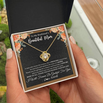 Love Knot Necklace 18K Yellow Gold Finish | 2 | Personalized To My Boyfriend's Beautiful Mom Necklace Thank You Future Mother In Law Boyfriends Mothers Day Birthday Christmas Customized Gift Box Message Card | teecentury