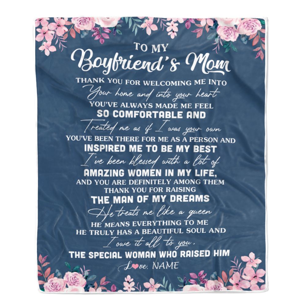 Personalized To My Boyfriend's Mom Blanket Thank You For Welcoming Me Boyfriends Mom Mother's Day Birthday Gifts Christmas Customized Fleece Throw Blanket | teecentury