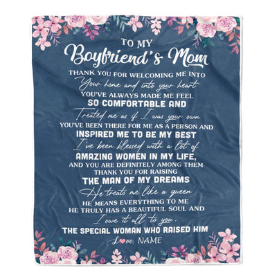 Personalized To My Boyfriend's Mom Blanket Thank You For Welcoming Me Boyfriends Mom Mother's Day Birthday Gifts Christmas Customized Fleece Throw Blanket | teecentury
