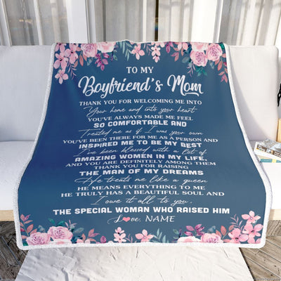 Personalized To My Boyfriend's Mom Blanket Thank You For Welcoming Me Boyfriends Mom Mother's Day Birthday Gifts Christmas Customized Fleece Throw Blanket | teecentury