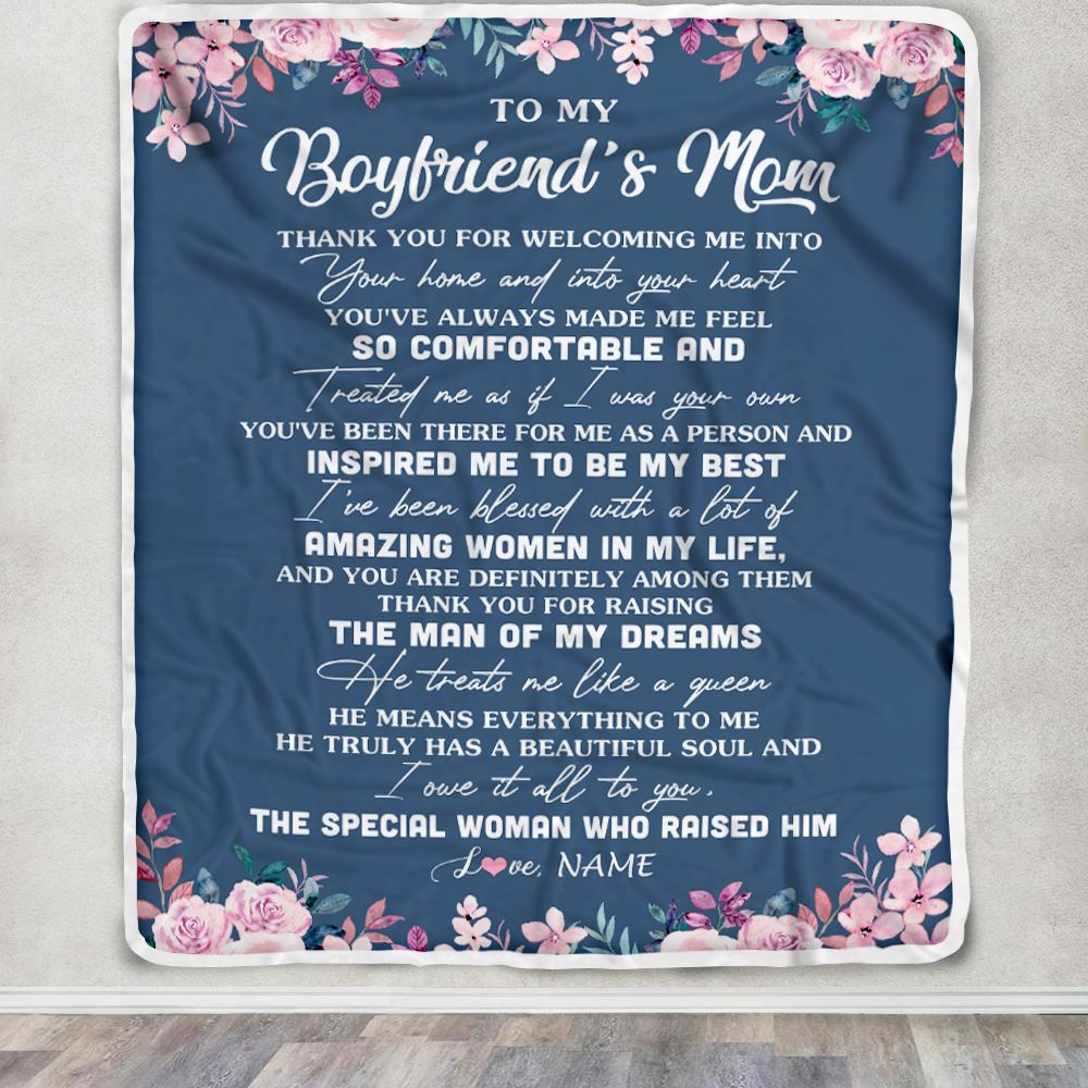 Personalized To My Boyfriend's Mom Blanket Thank You For Welcoming Me Boyfriends Mom Mother's Day Birthday Gifts Christmas Customized Fleece Throw Blanket | teecentury
