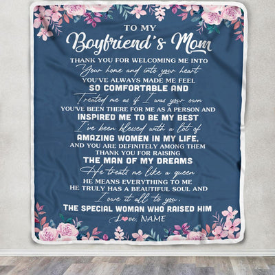 Personalized To My Boyfriend's Mom Blanket Thank You For Welcoming Me Boyfriends Mom Mother's Day Birthday Gifts Christmas Customized Fleece Throw Blanket | teecentury