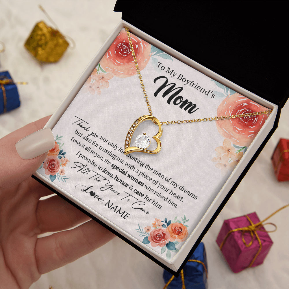 Forever Love Necklace 18K Yellow Gold Finish | 2 | Personalized To My Boyfriend's Mom Gifts Necklace Thank You Birthday Gifts For Boyfriends Mom Mother In Law Mothers Day Jewelry Gift Box Message Card | teecentury