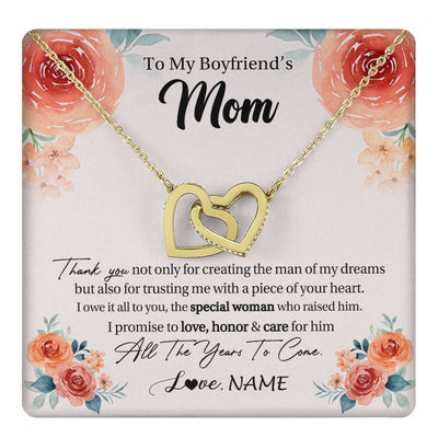 Interlocking Hearts Necklace 18K Yellow Gold Finish | 1 | Personalized To My Boyfriend's Mom Gifts Necklace Thank You Birthday Gifts For Boyfriends Mom Mother In Law Mothers Day Jewelry Gift Box Message Card | teecentury