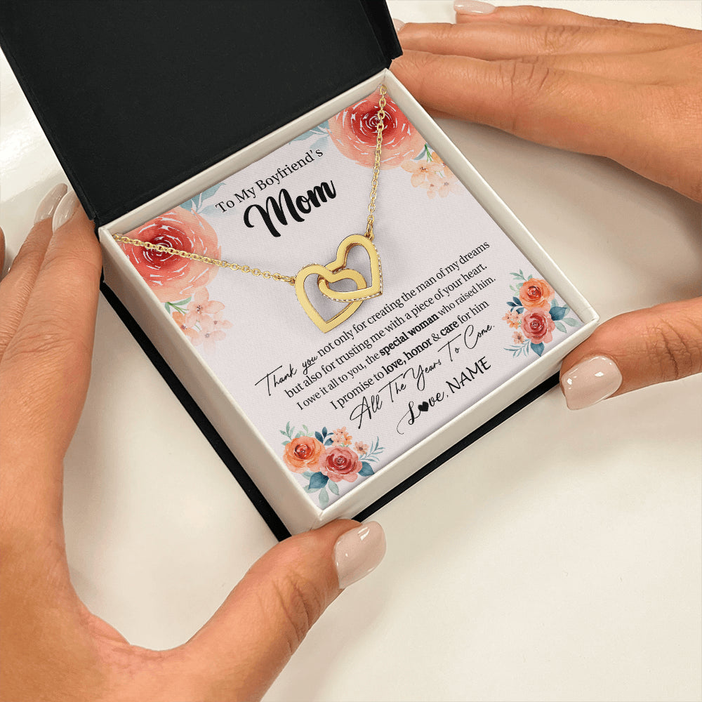 Interlocking Hearts Necklace 18K Yellow Gold Finish | 2 | Personalized To My Boyfriend's Mom Gifts Necklace Thank You Birthday Gifts For Boyfriends Mom Mother In Law Mothers Day Jewelry Gift Box Message Card | teecentury