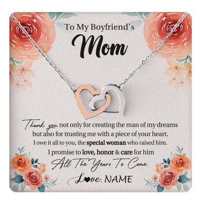 Interlocking Hearts Necklace Stainless Steel & Rose Gold Finish | 1 | Personalized To My Boyfriend's Mom Gifts Necklace Thank You Birthday Gifts For Boyfriends Mom Mother In Law Mothers Day Jewelry Gift Box Message Card | teecentury