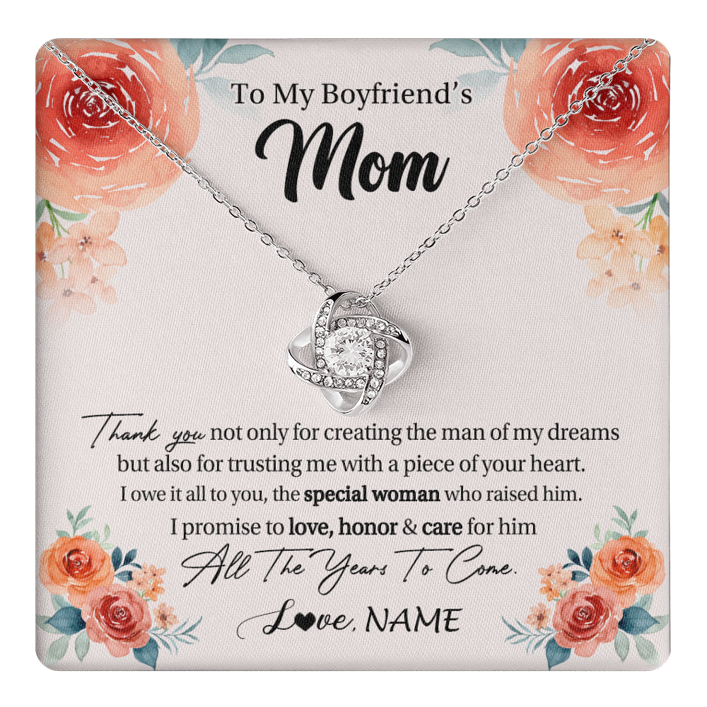 Love Knot Necklace 14K White Gold Finish | 1 | Personalized To My Boyfriend's Mom Gifts Necklace Thank You Birthday Gifts For Boyfriends Mom Mother In Law Mothers Day Jewelry Gift Box Message Card | teecentury