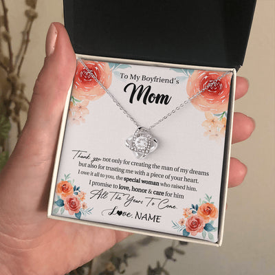 Love Knot Necklace 14K White Gold Finish | 2 | Personalized To My Boyfriend's Mom Gifts Necklace Thank You Birthday Gifts For Boyfriends Mom Mother In Law Mothers Day Jewelry Gift Box Message Card | teecentury