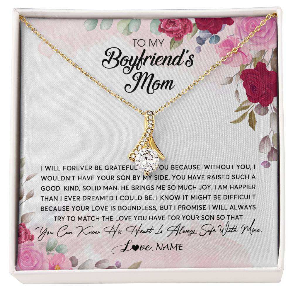 Alluring Beauty Necklace 18K Yellow Gold Finish | Personalized To My Boyfriend's Mom Necklace Flower Forever Be Grateful Boyfriend's Mom Birthday Mother's Day Pendant Jewelry Customized Gift Box Message Card | teecentury