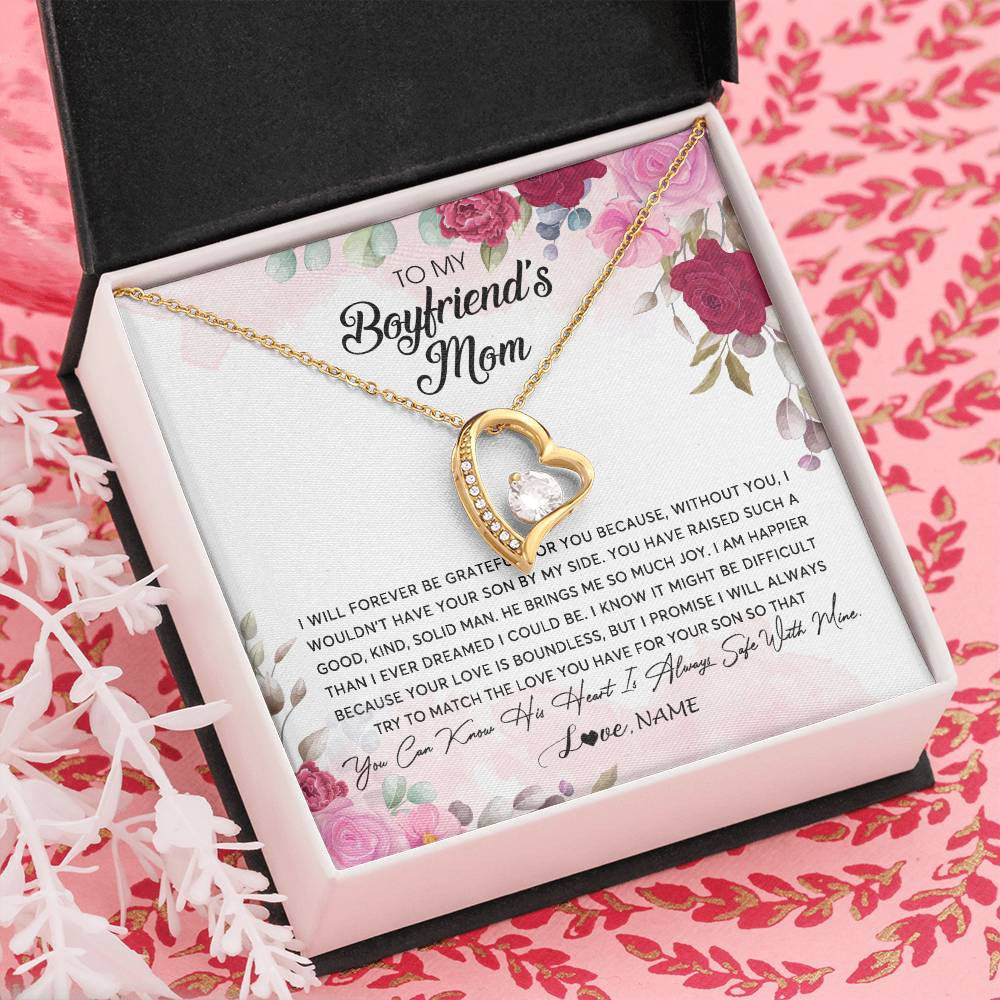 Forever Love Necklace 18K Yellow Gold Finish | Personalized To My Boyfriend's Mom Necklace Flower Forever Be Grateful Boyfriend's Mom Birthday Mother's Day Pendant Jewelry Customized Gift Box Message Card | teecentury