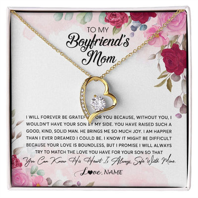 Forever Love Necklace 18K Yellow Gold Finish | Personalized To My Boyfriend's Mom Necklace Flower Forever Be Grateful Boyfriend's Mom Birthday Mother's Day Pendant Jewelry Customized Gift Box Message Card | teecentury