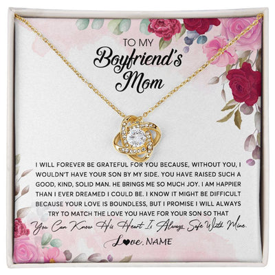 Love Knot Necklace 18K Yellow Gold Finish | Personalized To My Boyfriend's Mom Necklace Flower Forever Be Grateful Boyfriend's Mom Birthday Mother's Day Pendant Jewelry Customized Gift Box Message Card | teecentury
