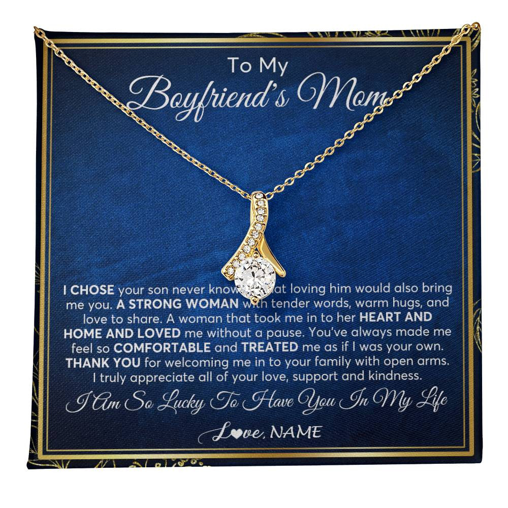 Alluring Beauty Necklace 18K Yellow Gold Finish | 1 | Personalized To My Boyfriend's Mom Necklace From Daughter A Strong Women Mother In Law Birthday Mothers Day Christmas Customized Gift Box Message Card | teecentury