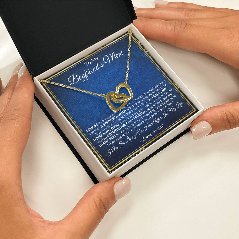 Interlocking Hearts Necklace 18K Yellow Gold Finish | 2 | Personalized To My Boyfriend's Mom Necklace From Daughter A Strong Women Mother In Law Birthday Mothers Day Christmas Customized Gift Box Message Card | teecentury