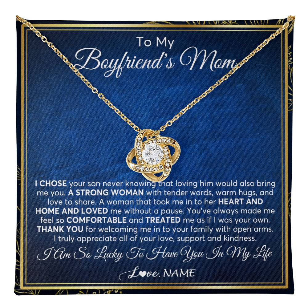 Love Knot Necklace 18K Yellow Gold Finish | 1 | Personalized To My Boyfriend's Mom Necklace From Daughter A Strong Women Mother In Law Birthday Mothers Day Christmas Customized Gift Box Message Card | teecentury