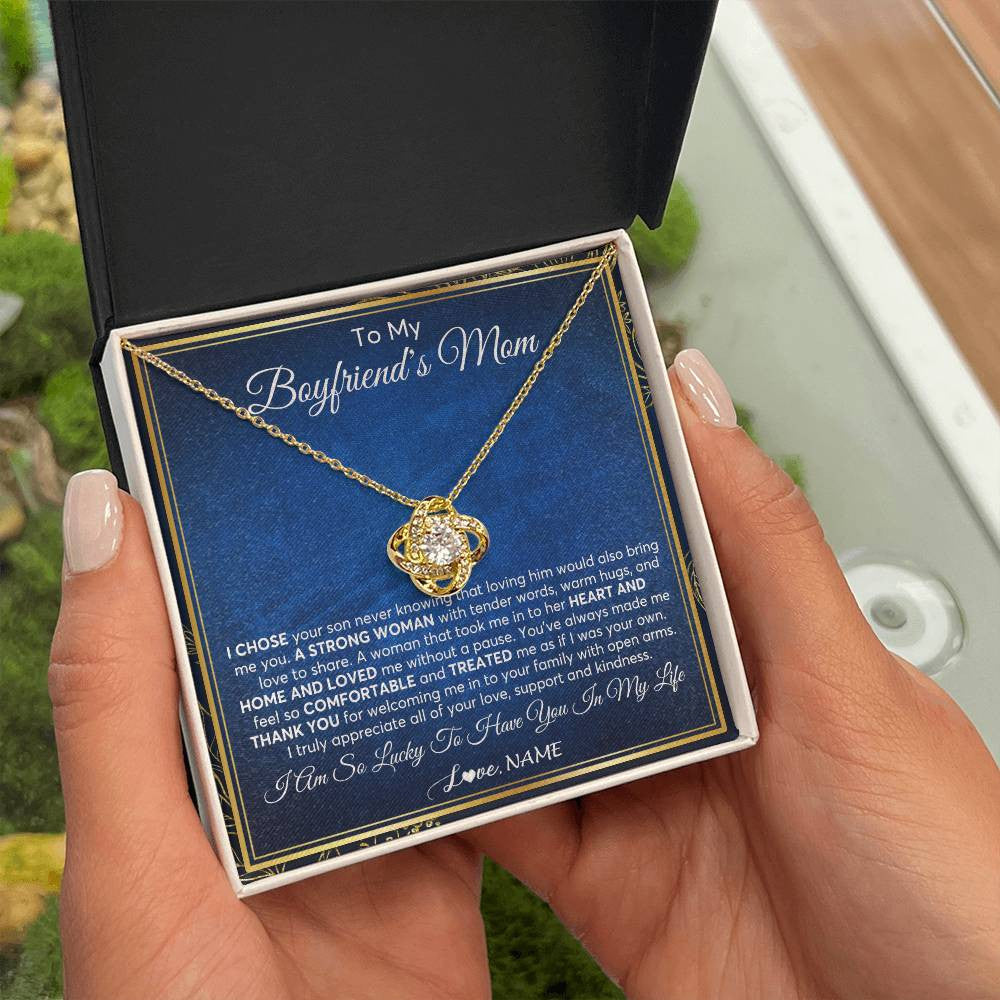 Love Knot Necklace 18K Yellow Gold Finish | 2 | Personalized To My Boyfriend's Mom Necklace From Daughter A Strong Women Mother In Law Birthday Mothers Day Christmas Customized Gift Box Message Card | teecentury