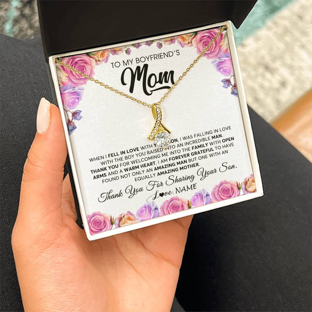 Alluring Beauty Necklace 18K Yellow Gold Finish | 2 | Personalized To My Boyfriend's Mom Necklace From Daughter A Warm Heart Mother In Law Mothers Day Wedding Birthday Christmas Customized Gift Box Message Card | teecentury