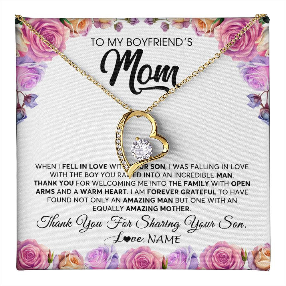 Forever Love Necklace 18K Yellow Gold Finish | 1 | Personalized To My Boyfriend's Mom Necklace From Daughter A Warm Heart Mother In Law Mothers Day Wedding Birthday Christmas Customized Gift Box Message Card | teecentury