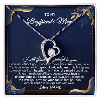 Forever Love Necklace 14K White Gold Finish | 1 | Personalized To My Boyfriend's Mom Necklace From Daugter Grateful Gifts For Boyfriends Mom Jewelry Birthday Wedding Christmas Customized Gift Box Message Card | teecentury