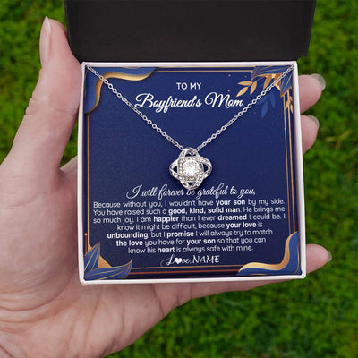 Love Knot Necklace 14K White Gold Finish | 2 | Personalized To My Boyfriend's Mom Necklace From Daugter Grateful Gifts For Boyfriends Mom Jewelry Birthday Wedding Christmas Customized Gift Box Message Card | teecentury