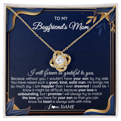 Love Knot Necklace 18K Yellow Gold Finish | 1 | Personalized To My Boyfriend's Mom Necklace From Daugter Grateful Gifts For Boyfriends Mom Jewelry Birthday Wedding Christmas Customized Gift Box Message Card | teecentury