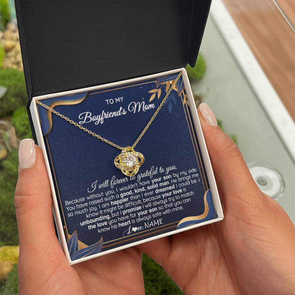 Love Knot Necklace 18K Yellow Gold Finish | 2 | Personalized To My Boyfriend's Mom Necklace From Daugter Grateful Gifts For Boyfriends Mom Jewelry Birthday Wedding Christmas Customized Gift Box Message Card | teecentury