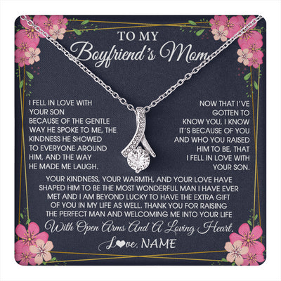 Alluring Beauty Necklace 14K White Gold Finish | 1 | Personalized To My Boyfriend's Mom Necklace Gifts Thank You Welcoming Me Mother In Law Mother Of The Groom Birthday Wedding Customized Gift Box Message Card | teecentury