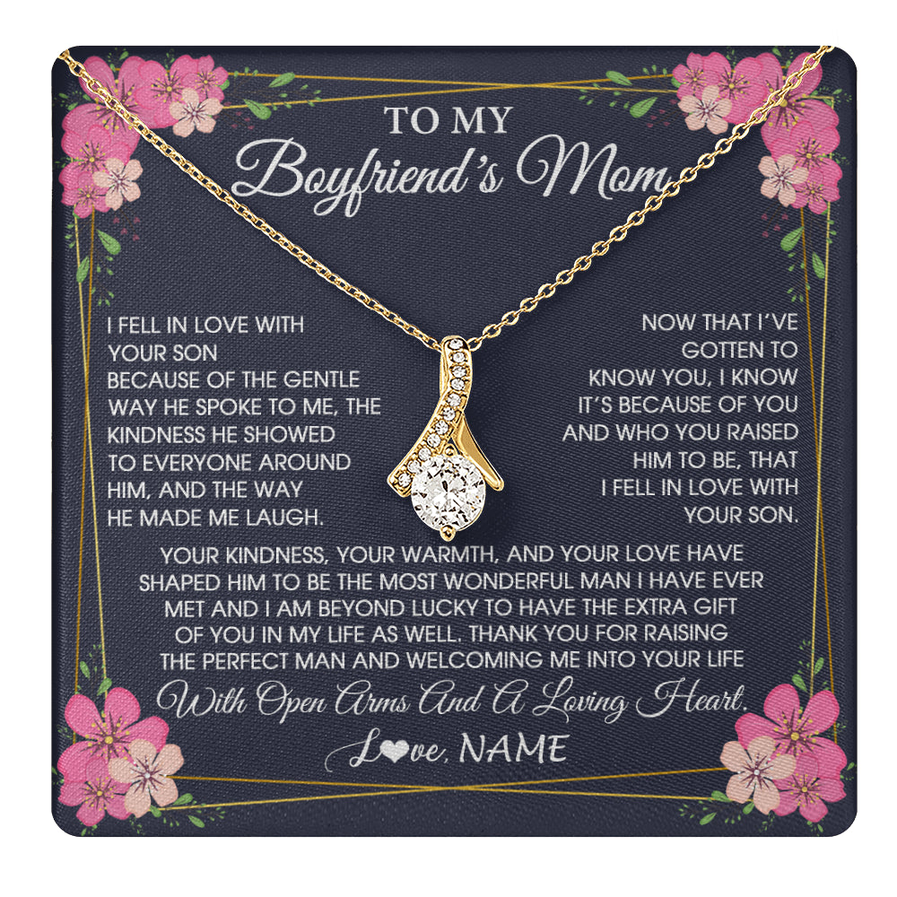 Alluring Beauty Necklace 18K Yellow Gold Finish | 1 | Personalized To My Boyfriend's Mom Necklace Gifts Thank You Welcoming Me Mother In Law Mother Of The Groom Birthday Wedding Customized Gift Box Message Card | teecentury