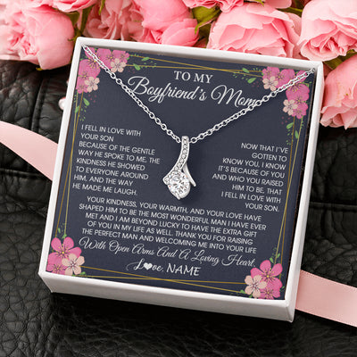 Alluring Beauty Necklace 14K White Gold Finish | 2 | Personalized To My Boyfriend's Mom Necklace Gifts Thank You Welcoming Me Mother In Law Mother Of The Groom Birthday Wedding Customized Gift Box Message Card | teecentury