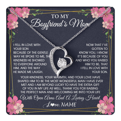 Forever Love Necklace 14K White Gold Finish | 1 | Personalized To My Boyfriend's Mom Necklace Gifts Thank You Welcoming Me Mother In Law Mother Of The Groom Birthday Wedding Customized Gift Box Message Card | teecentury