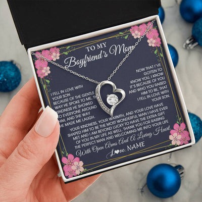 Forever Love Necklace 14K White Gold Finish | 2 | Personalized To My Boyfriend's Mom Necklace Gifts Thank You Welcoming Me Mother In Law Mother Of The Groom Birthday Wedding Customized Gift Box Message Card | teecentury