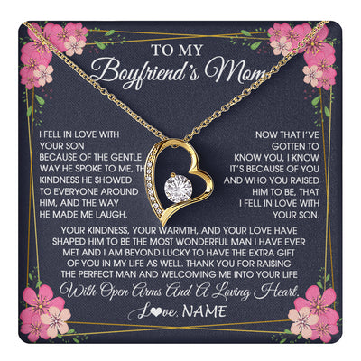 Forever Love Necklace 18K Yellow Gold Finish | 1 | Personalized To My Boyfriend's Mom Necklace Gifts Thank You Welcoming Me Mother In Law Mother Of The Groom Birthday Wedding Customized Gift Box Message Card | teecentury